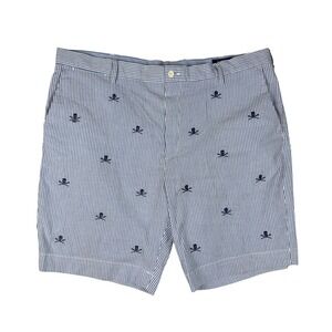 Polo Ralph Lauren Seersucker Shorts Men's 40 Blue White Skull Embroidered Boat